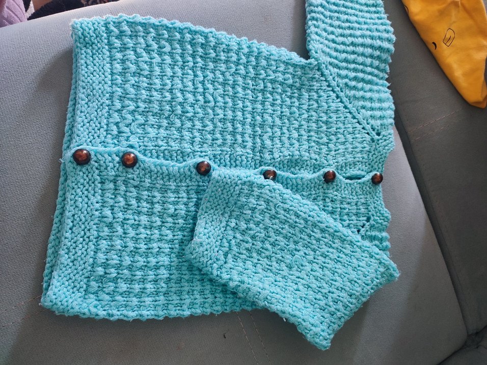 Düğmeli Turkuaz Triko Hırka - Görsel 2