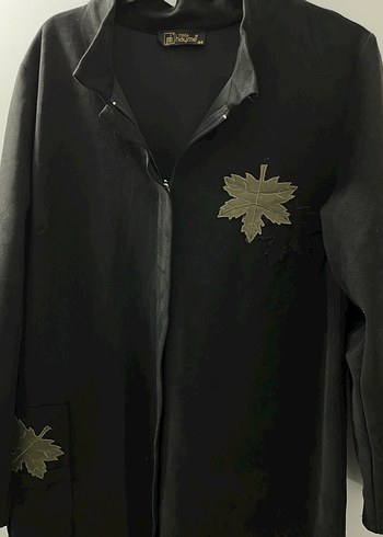 Düğmeli Siyah Süet Kadın Uzun Kaban - Görsel 2