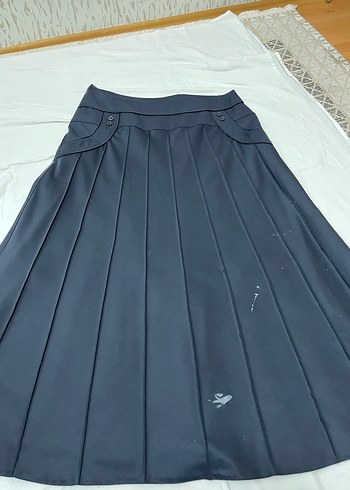 Lacivert Pilili Uzun Kadın Etek - Görsel 2