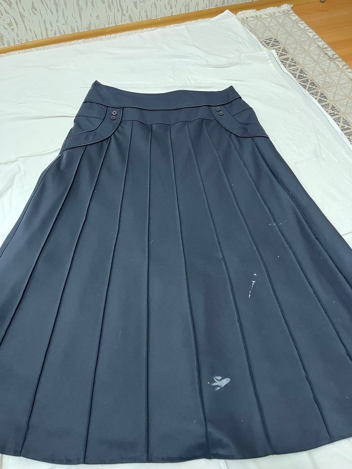 Lacivert Pilili Uzun Kadın Etek - Görsel 2