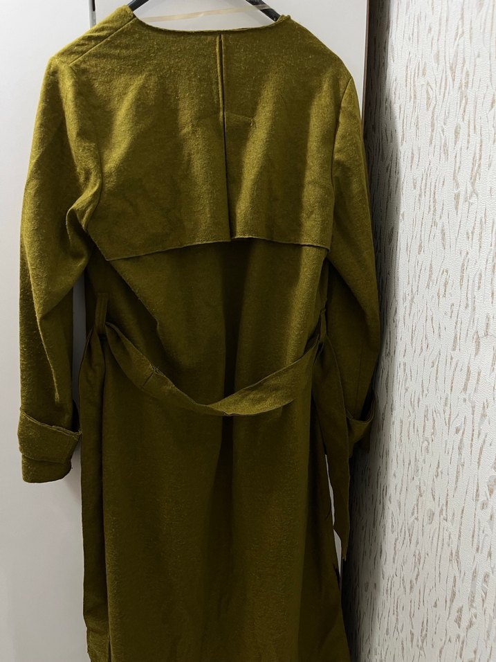 Kadın Haki Uzun Keten Salaş Trençkot - Görsel 3