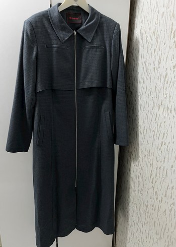 Gri Kadın Uzun Fermuarlı Ofis Kabanı - Görsel 3