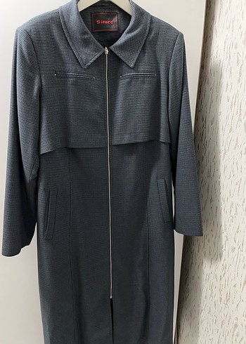 Gri Kadın Uzun Fermuarlı Ofis Kabanı - Görsel 2