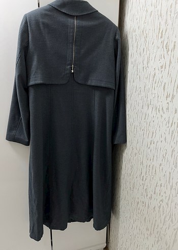 Gri Kadın Uzun Fermuarlı Ofis Kabanı - Görsel 5