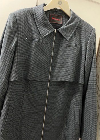 Gri Kadın Uzun Fermuarlı Ofis Kabanı - Görsel 4