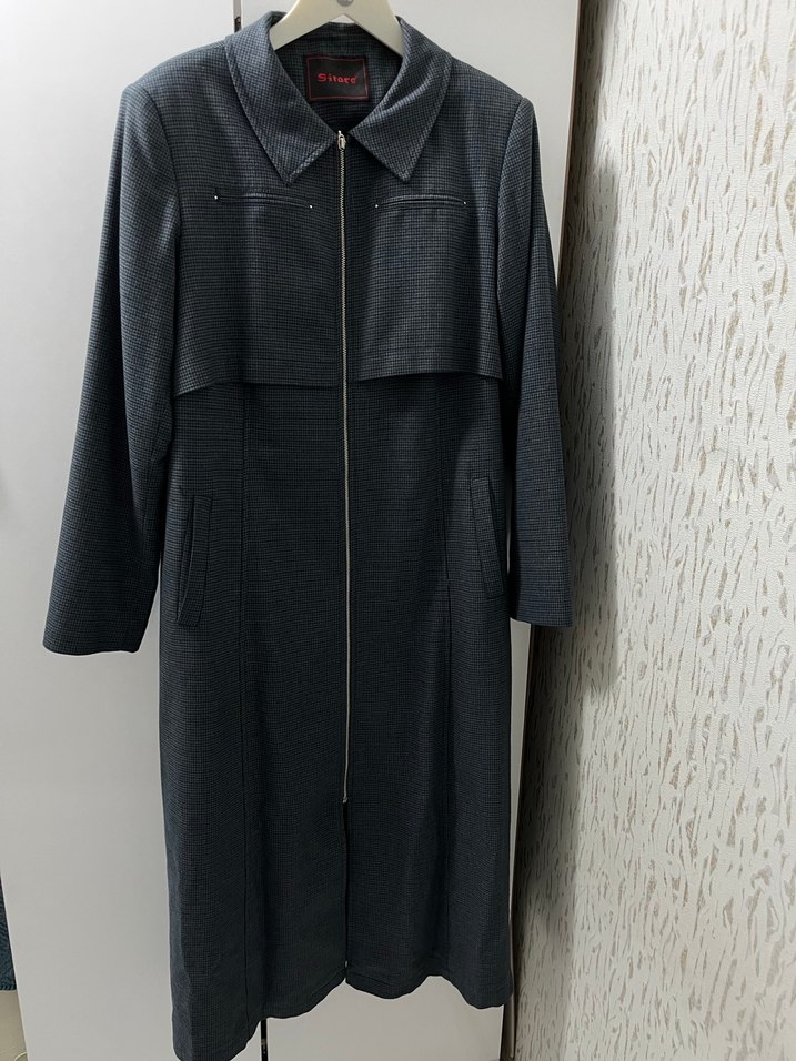 Gri Kadın Uzun Fermuarlı Ofis Kabanı - Görsel 3