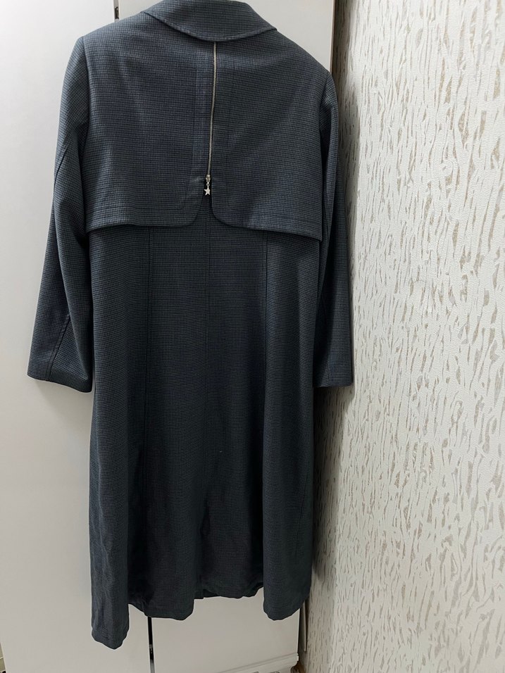 Gri Kadın Uzun Fermuarlı Ofis Kabanı - Görsel 5