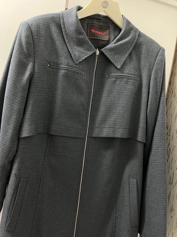 Gri Kadın Uzun Fermuarlı Ofis Kabanı - Görsel 4