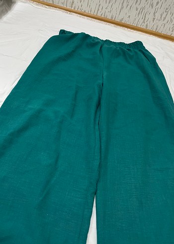 Kadın Yeşil Keten Rahat Kesim Pantolon - Görsel 2