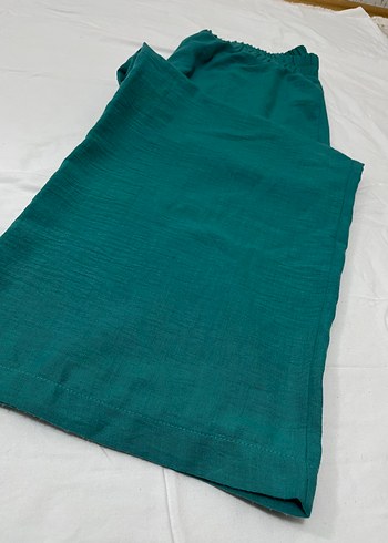 Kadın Yeşil Keten Rahat Kesim Pantolon - Görsel 3