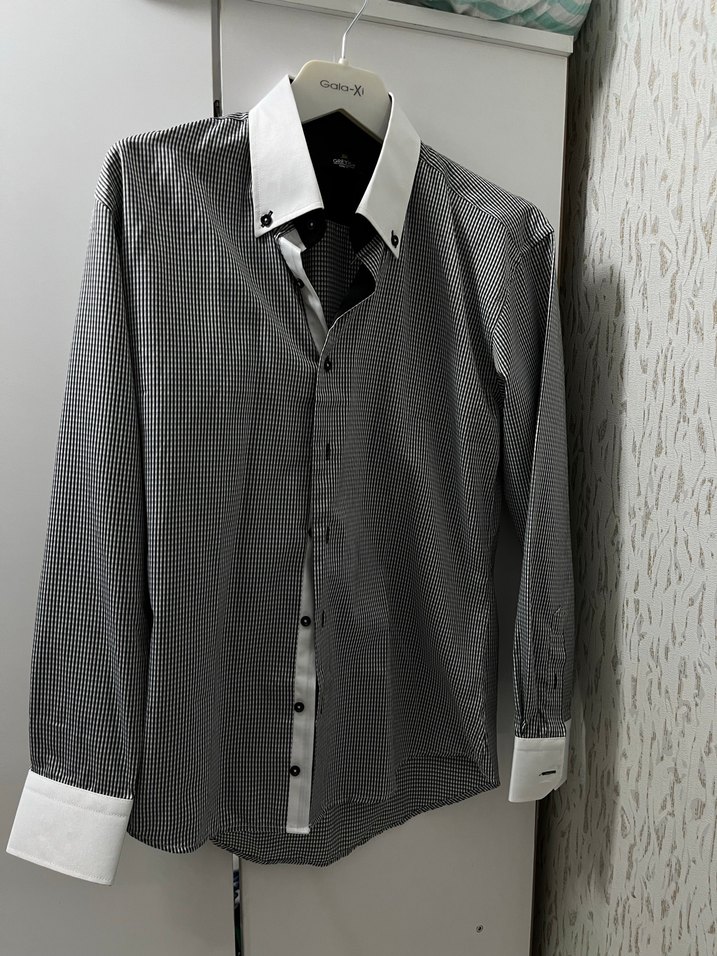 Gri Kareli Uzun Kollu Erkek Gömlek - Görsel 3