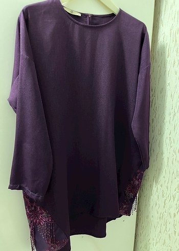 Mor Uzun Kollu Salaş V Yaka Tunik - Görsel 4