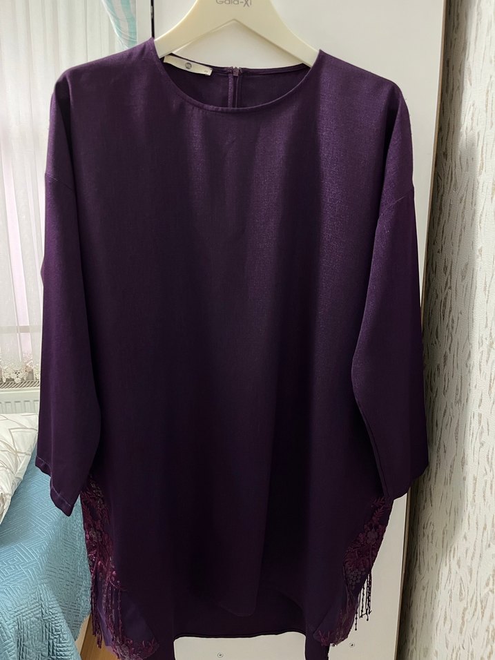 Mor Uzun Kollu Salaş V Yaka Tunik - Görsel 2