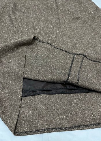 Kahverengi Midi Keten Kadın Etek - Görsel 3