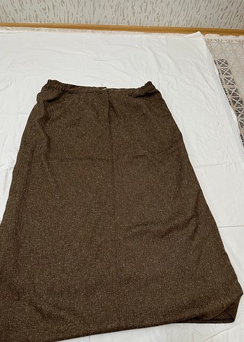 Kahverengi Midi Keten Kadın Etek - Görsel 5