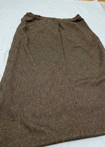 Kahverengi Midi Keten Kadın Etek - Görsel 4