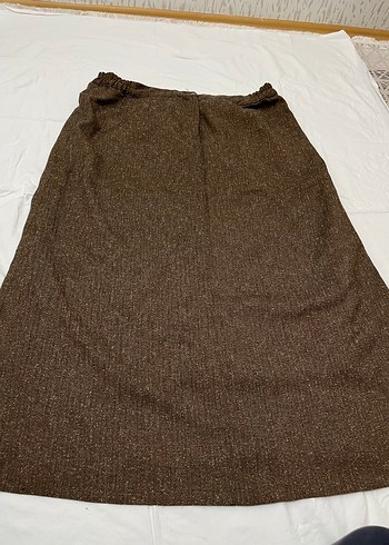 Kahverengi Midi Keten Kadın Etek - Görsel 2