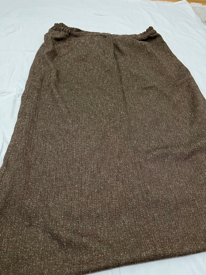 Kahverengi Midi Keten Kadın Etek - Görsel 4