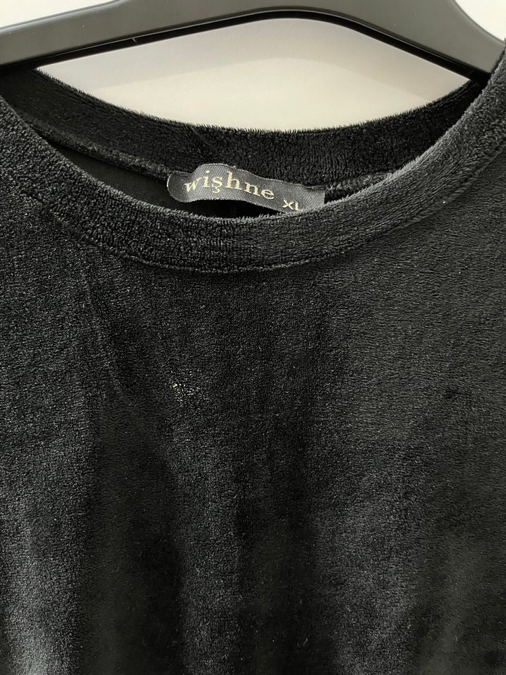 Siyah Kadın Uzun Kollu Salaş kadife Tunik - Görsel 3