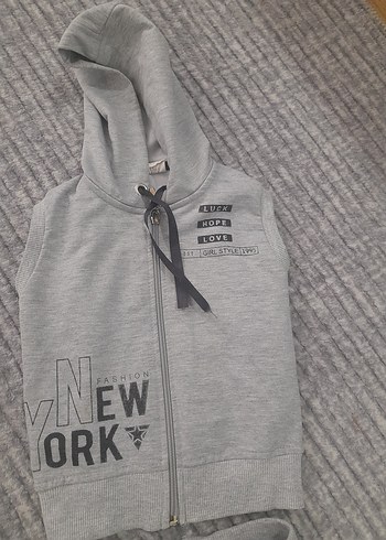 Gri Kapüşonlu kiz cocuk Eşofman Takımı - Görsel 5