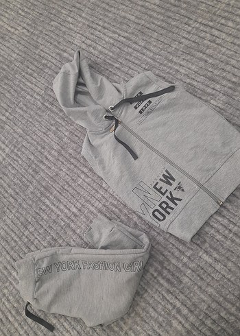 Gri Kapüşonlu kiz cocuk Eşofman Takımı - Görsel 2