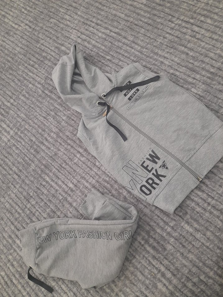 Gri Kapüşonlu kiz cocuk Eşofman Takımı - Görsel 2