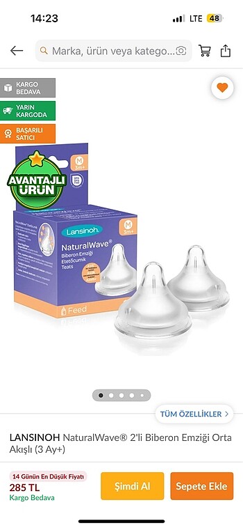 Lansinoh orta akışlı biberon ucu