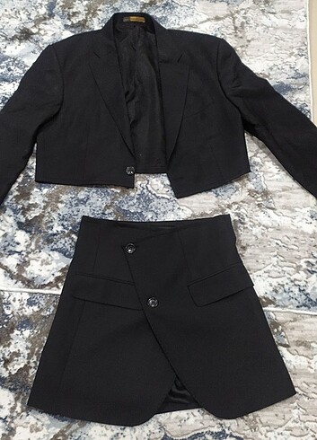 Crop blazer takım