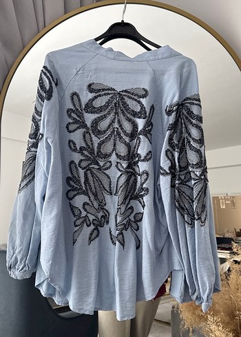 Nakışlı Bohem Gri Uzun Kollu pareo - Görsel 4