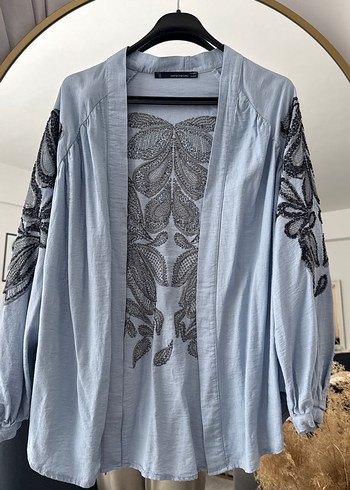 Nakışlı Bohem Gri Uzun Kollu pareo - Görsel 2