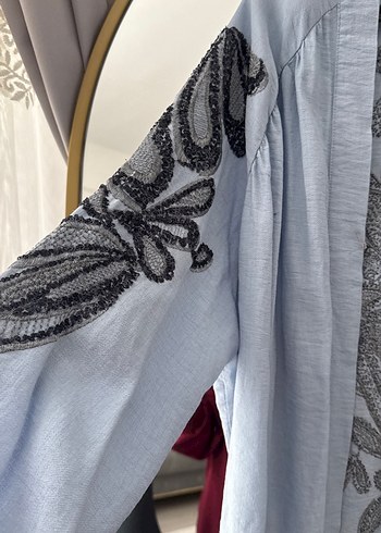 Nakışlı Bohem Gri Uzun Kollu pareo - Görsel 3