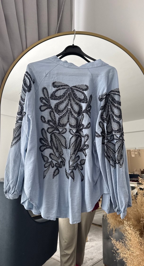 Nakışlı Bohem Gri Uzun Kollu pareo - Görsel 4