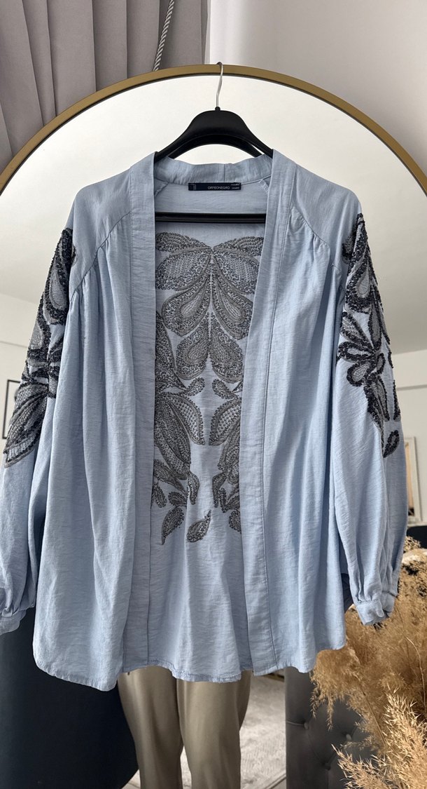 Nakışlı Bohem Gri Uzun Kollu pareo - Görsel 2