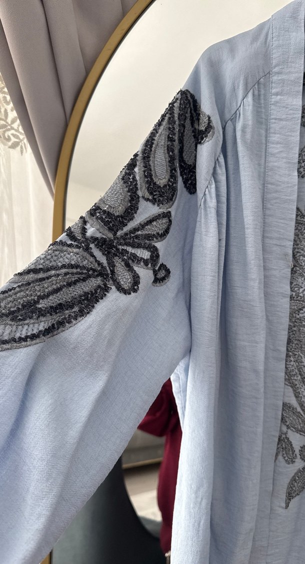 Nakışlı Bohem Gri Uzun Kollu pareo - Görsel 3