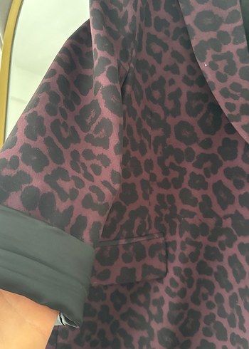 Bordo Desenli Düğmeli Midi Blazer - Görsel 4