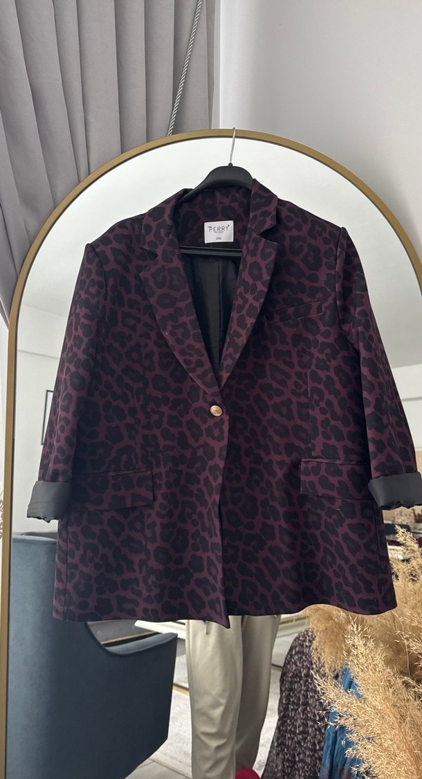 Bordo Desenli Düğmeli Midi Blazer - Görsel 2