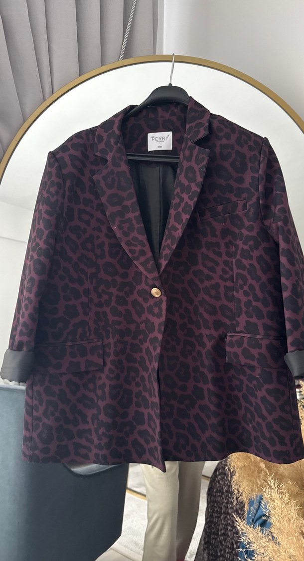 Bordo Desenli Düğmeli Midi Blazer - Görsel 3