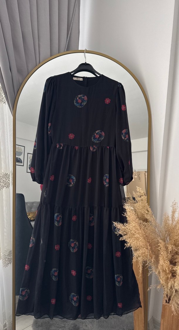 Uzun Siyah Bohem Kadın Elbise - Görsel 2