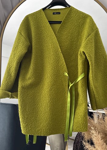 Kadın Yeşil Örgü Yün Kısa Kaban - Görsel 3