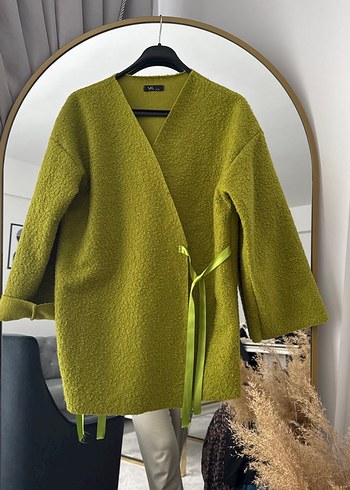 Kadın Yeşil Örgü Yün Kısa Kaban - Görsel 2