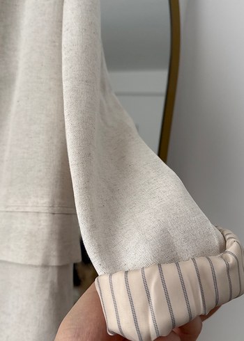 Bej Düğmeli Kadın Keten Blazer Ceket - Görsel 4