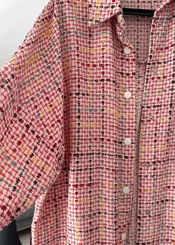 Pembe Ekoseli Düğmeli Kadın Gömlek - Görsel 3