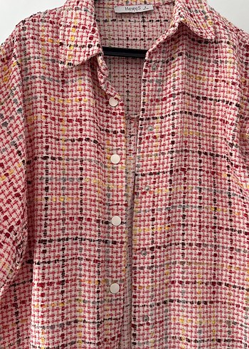 Pembe Ekoseli Düğmeli Kadın Gömlek - Görsel 4