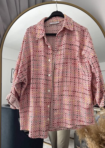 Pembe Ekoseli Düğmeli Kadın Gömlek - Görsel 2
