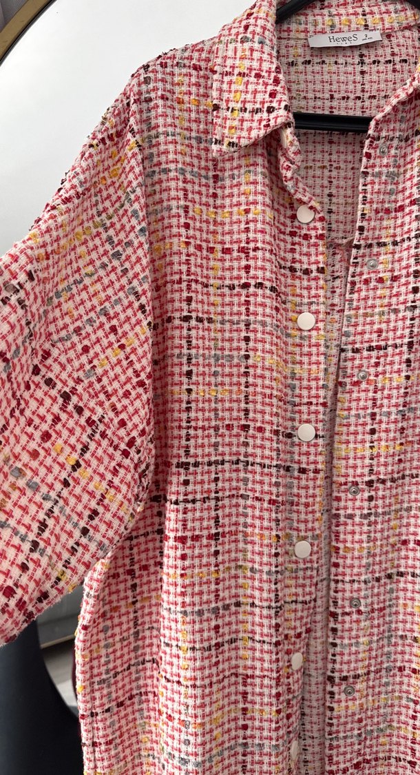 Pembe Ekoseli Düğmeli Kadın Gömlek - Görsel 3