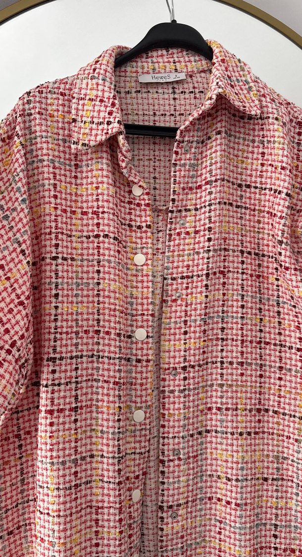 Pembe Ekoseli Düğmeli Kadın Gömlek - Görsel 4