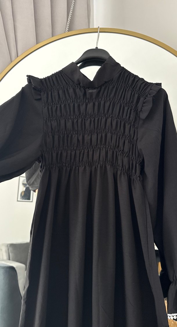 Uzun Kollu Siyah Nakışlı Uzun Elbise - Görsel 5