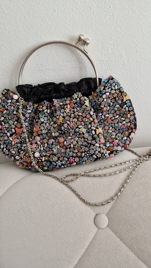 Siyah Boncuk İşlemeli Bohem Çanta - Görsel 2