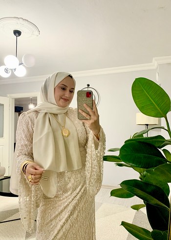 Düz Etnik Desenli ful işlemeli krem  Uzun Abiye Elbise
Şal dahil - Görsel 3