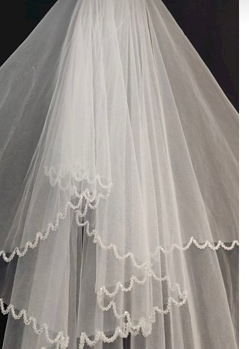 Beyaz Kat  Dantelli Duvak - Görsel 2